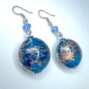 PASTIGLIA AURORA - BLUE MURANO GLASS EARRINGS - GENUINE MURANO GLASS FROM VENICE